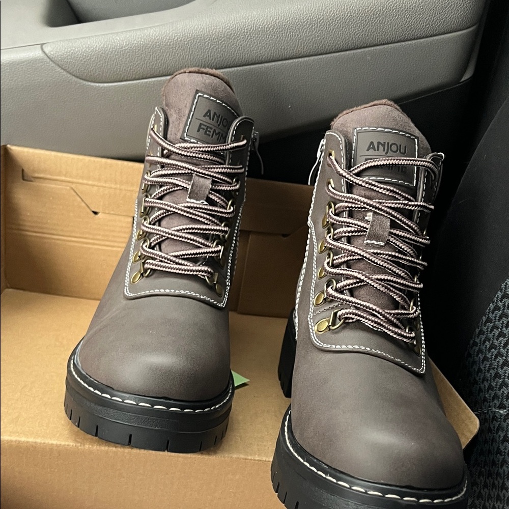 Brown Lace-Up Chunky Sole Boots